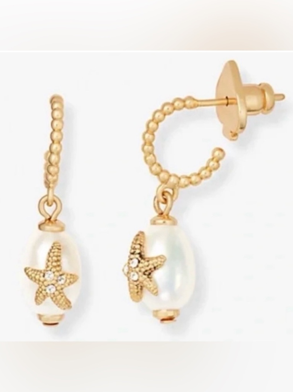 KATE SPADE ♠️ New York SEA STAR STARFISH PEARL HUGGIES DROP EARRINGS 🌟NWT🌟